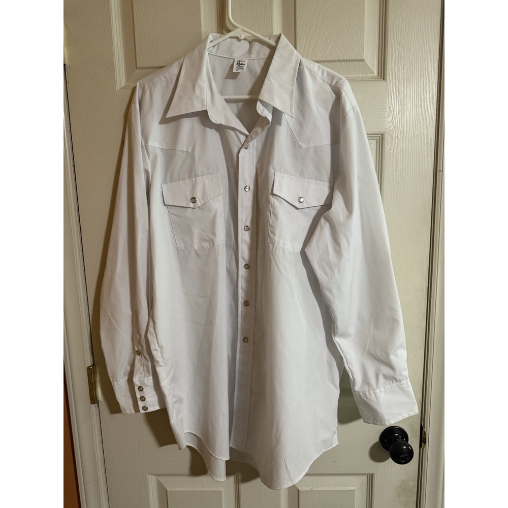 VTG Malco Modes‎ Western Pearl Snap Button Up White Shirt 18 35
